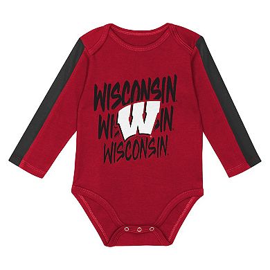 Infant Outerstuff Red/Black Wisconsin Badgers Double Down Creeper and Pants 3-Piece Set