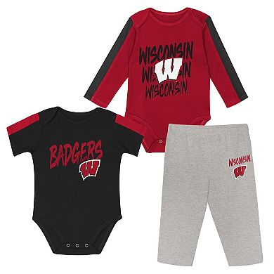 Infant Outerstuff Red/Black Wisconsin Badgers Double Down Creeper and Pants 3-Piece Set