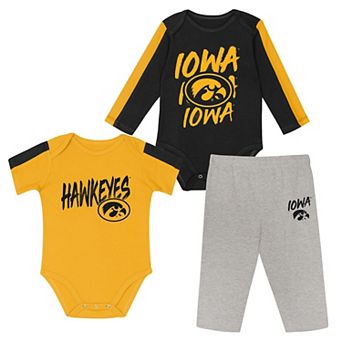 Infant Outerstuff Black/Gold Iowa Hawkeyes Double Down Creeper and Pants 3 pc Set