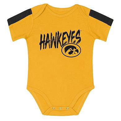 Infant Outerstuff Black/Gold Iowa Hawkeyes Double Down Creeper and Pants 3-Piece Set