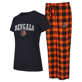 Women's Concepts Sport Black/Orange Cincinnati Bengals Avondale T-Shirt & Pants Flannel PJ Set