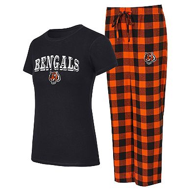Women's Concepts Sport Black/Orange Cincinnati Bengals Avondale T-Shirt & Pants Flannel PJ Set