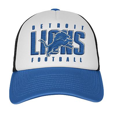 Youth White/Blue Detroit Lions Essentials Trucker Adjustable Hat