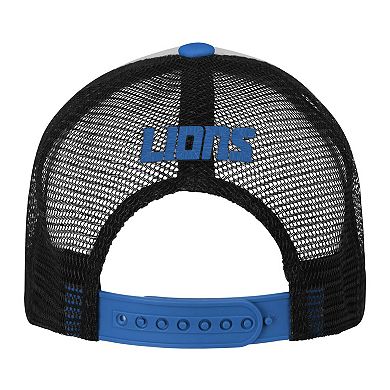 Youth White/Blue Detroit Lions Essentials Trucker Adjustable Hat