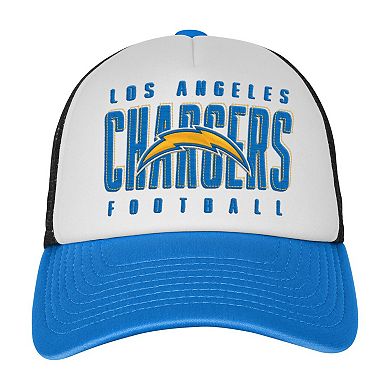 Youth White/Powder Blue Los Angeles Chargers Essentials Trucker Adjustable Hat