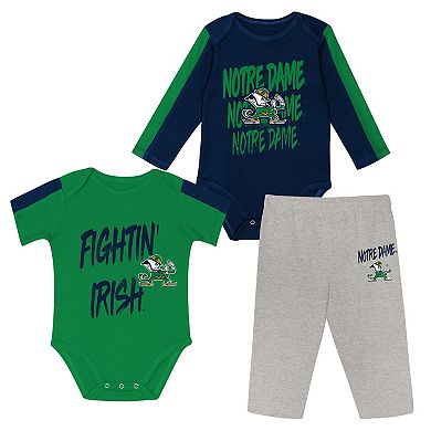Infant Outerstuff Navy/Green Notre Dame Fighting Irish Double Down Creeper and Pants 3-Piece Set