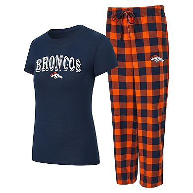 Women's Concepts Sport Denver Broncos Avondale T-Shirt & Pants Flannel PJ Set