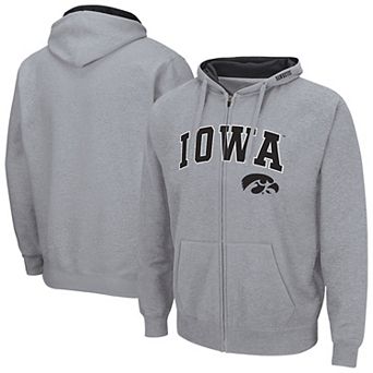 Men's Colosseum Heather Gray Iowa Hawkeyes Arch & Logo 3.0 Full-Zip Hoodie
