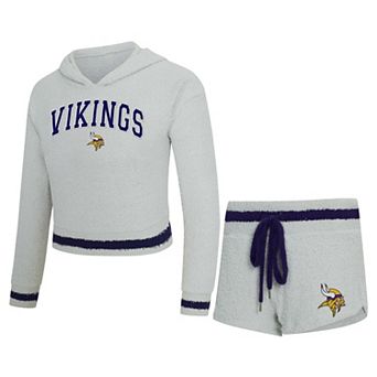 Women's Concepts Sport Gray Minnesota Vikings Whitley Long Sleeve Hoodie Top & Shorts Set