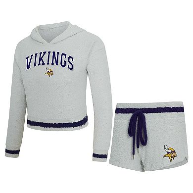 Women's Concepts Sport Gray Minnesota Vikings Whitley Long Sleeve Hoodie Top & Shorts Set
