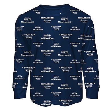 Preschool Outerstuff College Navy Seattle Seahawks All-Over-Print Long Sleeve T-Shirt and Pants Sleep Set
