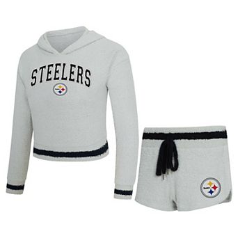 Women's Concepts Sport Gray Pittsburgh Steelers Whitley Long Sleeve Hoodie Top & Shorts Set