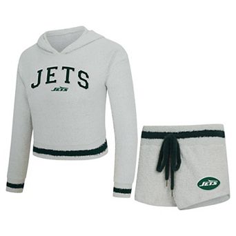 Women's Concepts Sport Gray New York Jets Whitley Long Sleeve Hoodie Top & Shorts Set