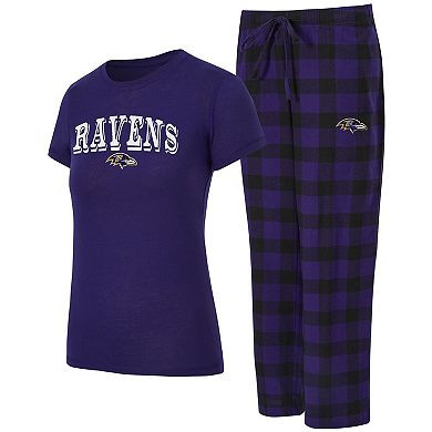 Women's Concepts Sport Purple/Black Baltimore Ravens Avondale T-Shirt & Pants Flannel PJ Set