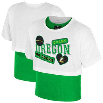 Girl's Youth Colosseum White Oregon Ducks Gale Cropped 2Fer Top