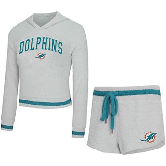 Women's Concepts Sport Gray Miami Dolphins Whitley Long Sleeve Hoodie Top & Shorts Set