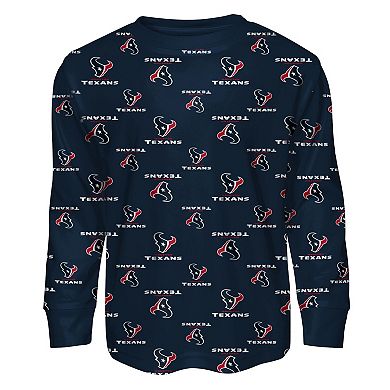 Toddler Outerstuff Navy Houston Texans All-Over-Print Long Sleeve T-Shirt and Pants Sleep Set
