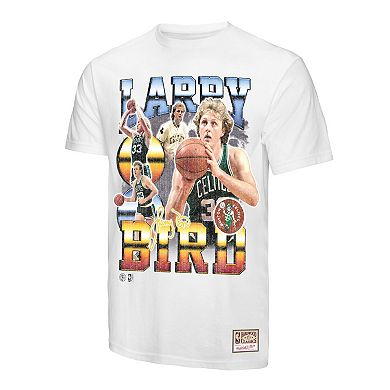 Men's Mitchell & Ness Larry Bird White Boston Celtics Commemorative Collage T-Shirt