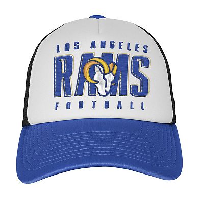 Youth White/Royal Los Angeles Rams Essentials Trucker Adjustable Hat