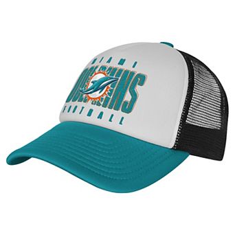 Youth White/Aqua Miami Dolphins Essentials Trucker Adjustable Hat