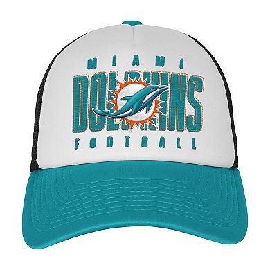 Youth White/Aqua Miami Dolphins Essentials Trucker Adjustable Hat