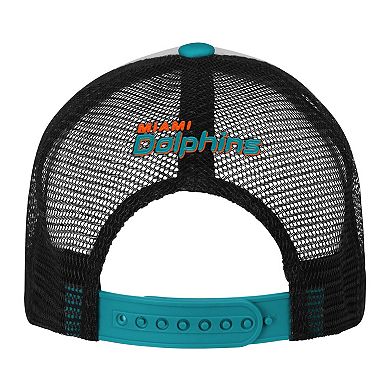 Youth White/Aqua Miami Dolphins Essentials Trucker Adjustable Hat