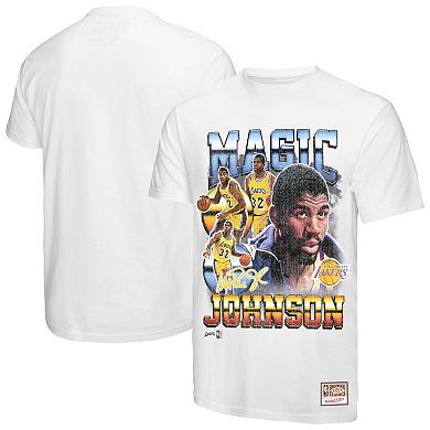 Men's Mitchell & Ness Magic Johnson White Los Angeles Lakers Commemorative Collage T-Shirt
