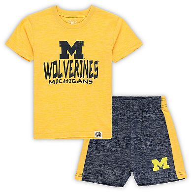 Toddler Wes & Willy Maize/Navy Michigan Wolverines Cloudy Yarn T-Shirt & Shorts Set