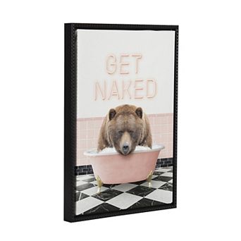 Sylvie Big Bear Retro Neon Sign Bath Framed Canvas by Amy Peterson