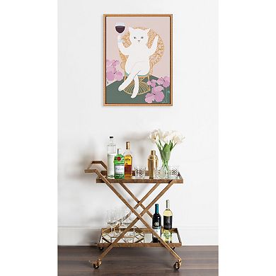 Sylvie Beaded Wine Cat II Framed Canvas by Honey Island Studio