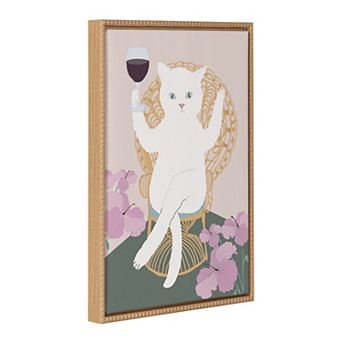 Sylvie Beaded Wine Cat II Framed Canvas by Honey Island Studio