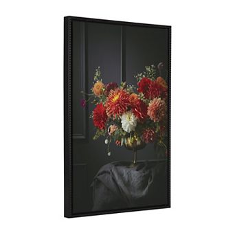 Sylvie Beaded Floral Study Black Offset Framed Canvas by Emiko and Mark Franzen of F2Images