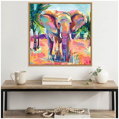 Sylvie African Elephant In Orange Framed Canvas by Rachel Christopoulos