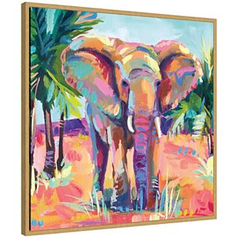 Sylvie African Elephant In Orange Framed Canvas by Rachel Christopoulos