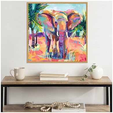 Sylvie African Elephant In Orange Framed Canvas by Rachel Christopoulos
