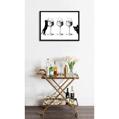 Sylvie Beaded Cats and Wine Framed Canvas by Honey Island Studio