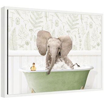 Sylvie Baby Elephant No3 in Fern Bath Framed Canvas by Amy Peterson