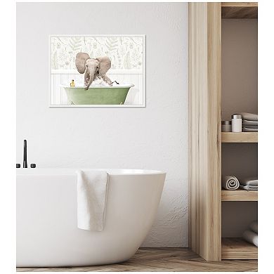 Sylvie Baby Elephant No3 in Fern Bath Framed Canvas by Amy Peterson