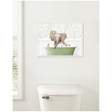 Sylvie Baby Elephant No3 in Fern Bath Framed Canvas by Amy Peterson