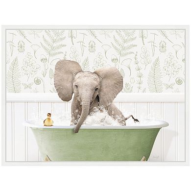 Sylvie Baby Elephant No3 in Fern Bath Framed Canvas by Amy Peterson