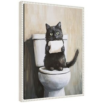 Sylvie Black Cat Bathroom Art Framed Canvas by The Creative Bunch Studio