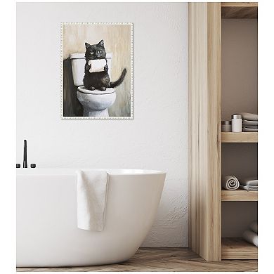 Sylvie Black Cat Bathroom Art Framed Canvas by The Creative Bunch Studio