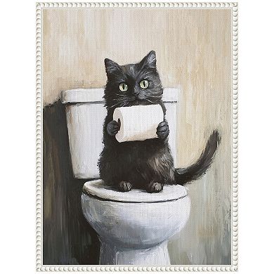 Sylvie Black Cat Bathroom Art Framed Canvas by The Creative Bunch Studio