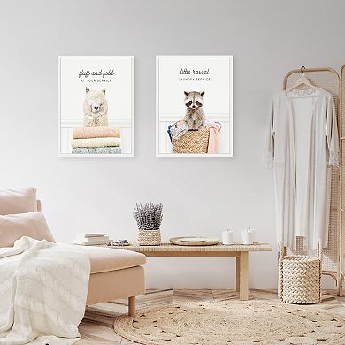Sylvie Alpaca Fluff Fold and Racoon Little Rascal Laundry Framed Canvas Art Set by Amy Peterson