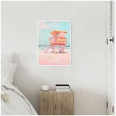 Sylvie Beach Lifeguard Tower Pastels Framed Canvas by Honey Island Studio