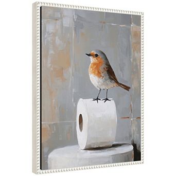 Sylvie Bird Standing on Toilet Bathroom Art Framed Canvas by The Creative Bunch Studio