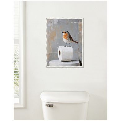 Sylvie Bird Standing on Toilet Bathroom Art Framed Canvas by The Creative Bunch Studio