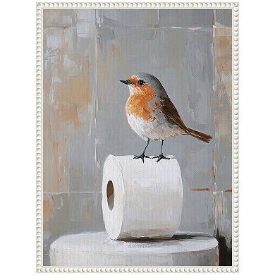 Sylvie Bird Standing on Toilet Bathroom Art Framed Canvas by The Creative Bunch Studio