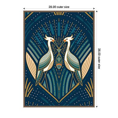Sylvie Art Deco Herons Blue Framed Canvas by Carey Copeland