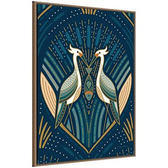 Sylvie Art Deco Herons Blue Framed Canvas by Carey Copeland